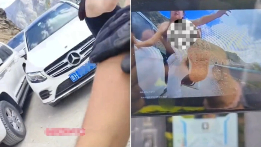 摩旅途中惊魂一刻：奔驰车逆行超车，摩友险些坠崖