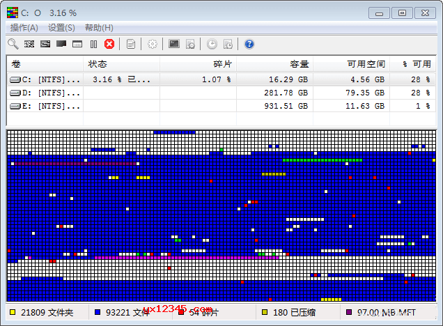 ultradefrag正在分析碎片中