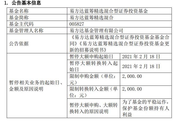 年后准备投基金？易方达张坤所管基金限额调整，注意了