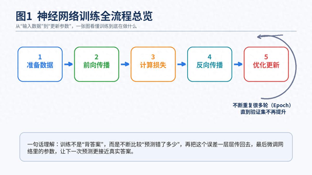 神经网络训练链路详解：参数修正、损失衡量与面试应对技巧